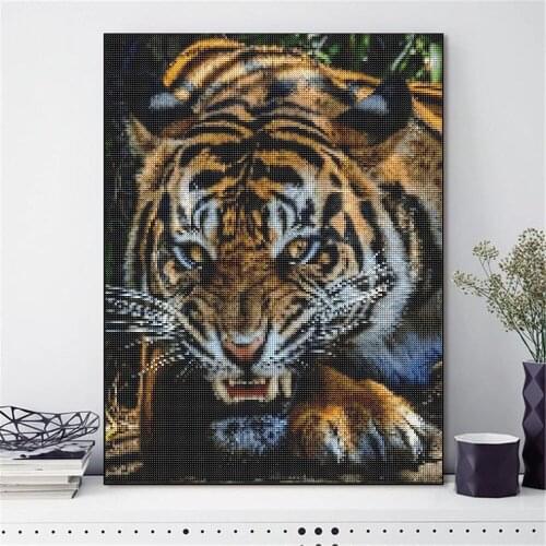 Tiger DIY Full Round Diamond Painting Cartoon Characters Painting Embroidery Picture Cross Stitch Home Wall Decor