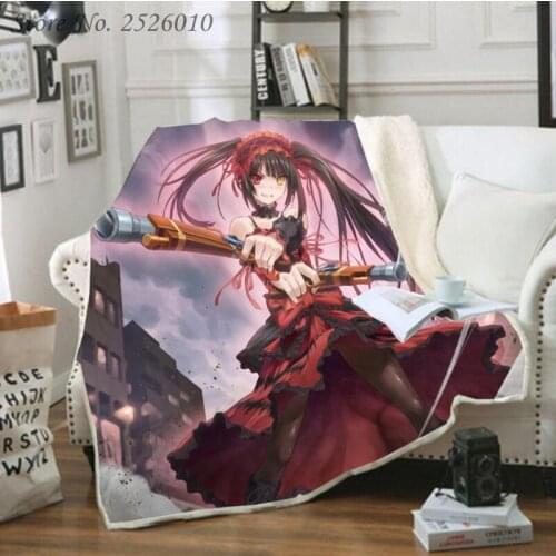 Throw blanket Anime DATE A LIVE 3D Velvet Plush Blanket Bedspread For Kids Girls Sherpa Blanket Couch Quilt Cover Travel 06