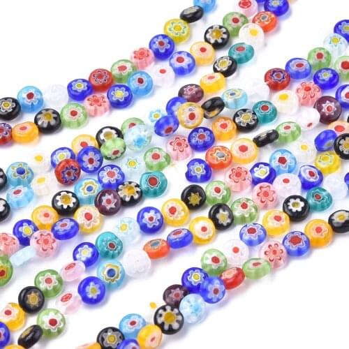 6/8/10/12mm Flat Round Beads Handmade Millefiori Crystal Glass Loose Jewelry Findings Making DIY Design Ethnic Bead Mix Color F8