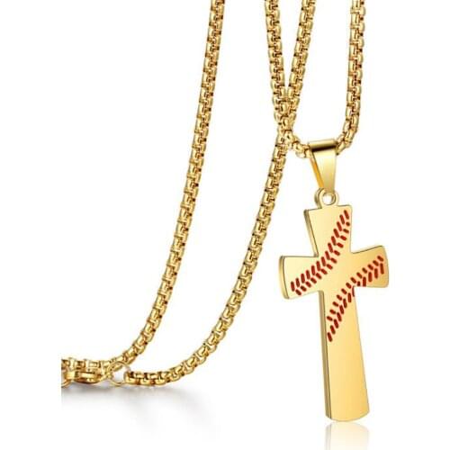 Stainless Steel Baseball Religious Cross Bible Verse Pendant Necklace Jewelry Gift For Him with Chain