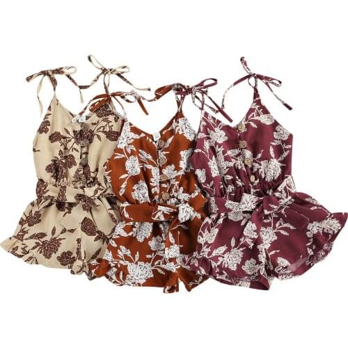 Citgeett Summer Kids Baby Girls Floral Print Sling Romper Ruffles Sleeveless V-neck Short Jumpsuit Clothes