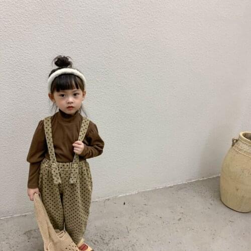 2021 Winter Polka Dot Kids Girls Corduroy Strap Pants Plus Velvet Thickening Baby Trousers Warm Korea Children Jumpsuit Brief