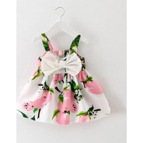 Baby Bow Dress 2019 New Children Summer Cotton Vest Dress Kids Sleeveless Fruit Printing Party Dress Girls Dresses