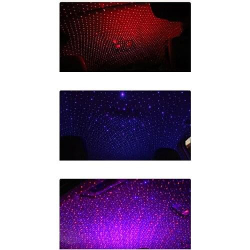 Two-color Car Roof USB Starry Sky LED Light Auto Interior Projector Atmosphere Night Lamp with/without Voice Control