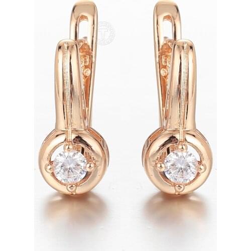 Elegant Drop Earrings for Women Girls 585 Rose Gold Clear Cubic Zircon Round Earrings Fashion Jewelry Gifts LGE317