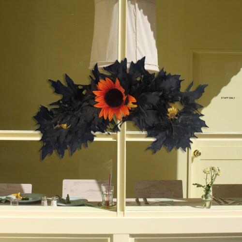 Garland Door Decorations Artificial Plant Black Rose Leaf Flannel Rattan + Silk Cloth 1PC Atmosphere Sunflower Simulation Flower