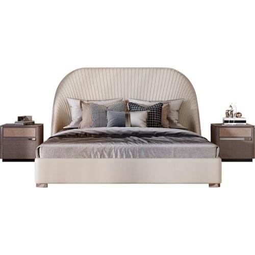 Italian light luxury leather solid wood double bed master bedroom modern simple big bed high-end furniture