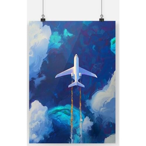 Plane in sky painting Framed Canvas poster Painting wall Art decor Living room Bedroom Study Home Wooden Frame Decoration Prints