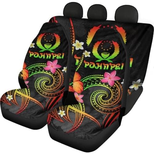 HUGSIDEA Car Auto Seat Cover Set Pohnpei 3 Pcs Sedan Seat Protector Polynesian Floral Seat Pad Case for Front and Rear Universal