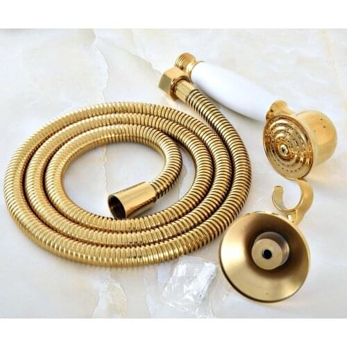 Gold Color Brass Bathroom Telephone Shape Hand Spray Bracket Holder Handheld Shower head 1.5m Hand Held Shower Head Hose mhh046