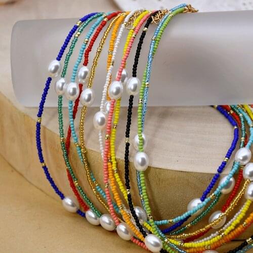 Meetvii Bohemia Colorful Beads Pearl Choker Necklace Women Fashion Handmade Small Beads Mix & Match Chokers Neck Jewelry