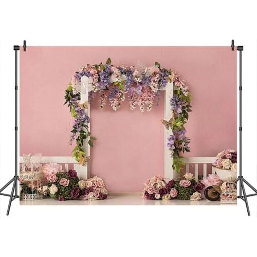 Neoback Photographic Background Pink Wall Flower Wedding Newborn Banner Decoration Photography Backdrops Studio Shoots