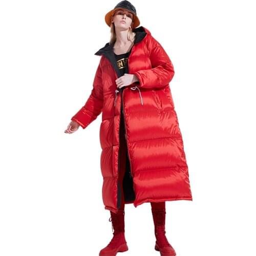 XS-7XL plus size Winter thicker warm Down Coat X-Long Thick Warm 90% White Duck Coat Female Hooded Outwear Down Parkas F122