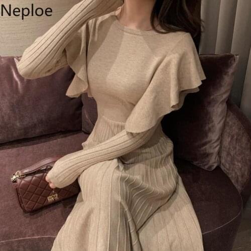 Neploe Maxi Dresses for Women 2021 Temperament Robe Femme Chic Knitted Vestidos De Mujer Slim Fit Elegant Korean Fishtail Dress