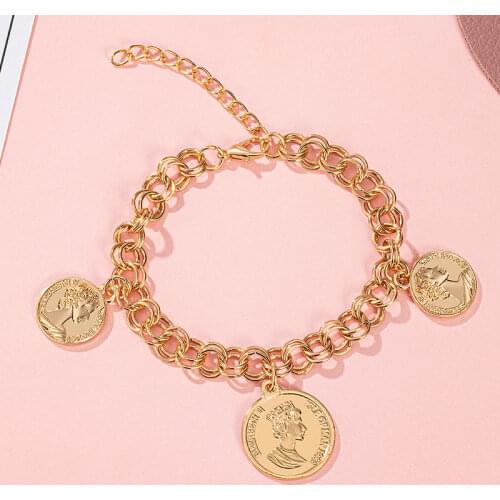 2021 New Fashion Trendy Bracelet For Women Golden Color Metal Material Portrait Hip-hop Girl Creative Popular Party Accessories