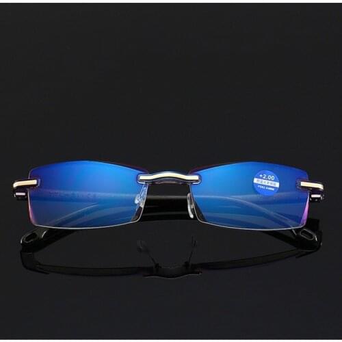 Cool Frameless Reading Glasses Diamond Cut Edge Fashion Reading Glasses Anti-Blu-ray Eyeglasses +1 +1.5 +2 +2.5 +3 +3.5 +4.0