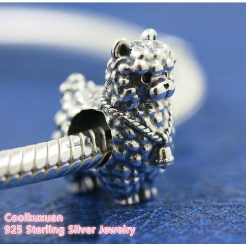 Original 100% 925 Sterling Silver Fluffy Llama Charm Animal beads Fits Brand bracelets Jewelry Making