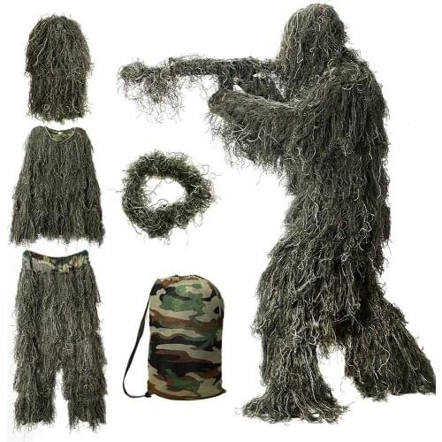 Popular Cosplay Geely Hunting Woodland Bionic Leaf Disguise Uniform CS Camouflage Suits Set Hunting Cloth Halloween Costume