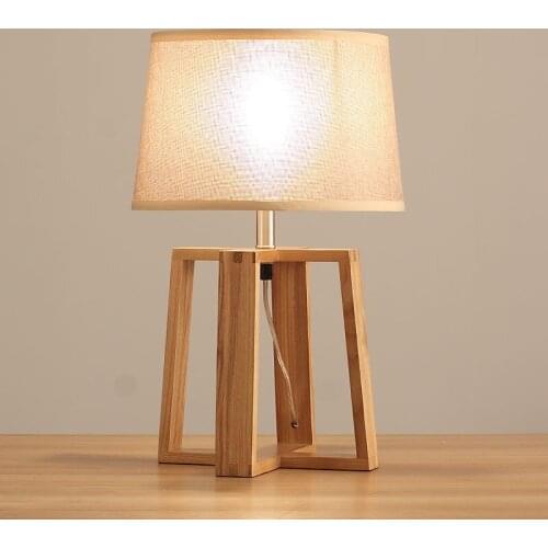 Japanese style bedroom bedside lamp retro wooden desk lamp of modern Chinese table linen