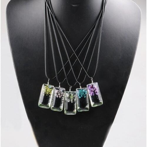 Rectangle Tree of Life Dried Flower Transparent Plexiglas Charms Women Jewelry Choker for New Trendy Creativity Pendant Necklace