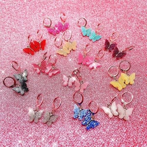 13 Colors Fashion Colorful Acrylic Acid Butterfly Drop Earrings Gold Color Resin Cute Animals Dangle Earrings For Women Jewelry
