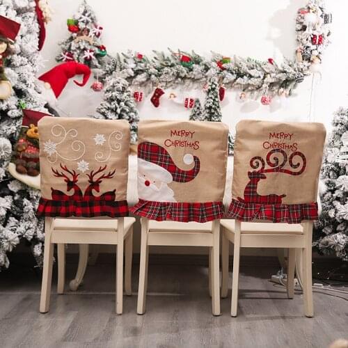 Santa and Elk Hat Chair Covers Christmas Decor Dinner Chair Xmas Cap Sets Dinner Table Hat Chair Back Covers For Home Decoration