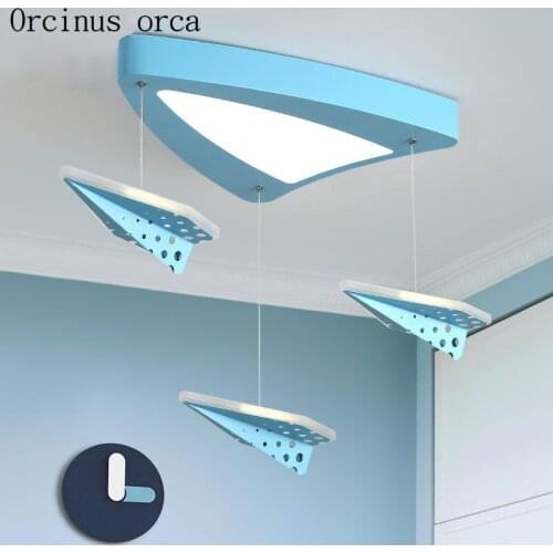 Modern minimalist aircraft chandelier childrens room boys girls bedroom cartoon creative eye protection aircraft ceiling lamp