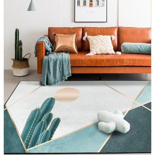 Modern Fashion Nordic Cactus Green Gold Line Door Mat Bedroom Living Room Bedside Carpet FloorCustom Size