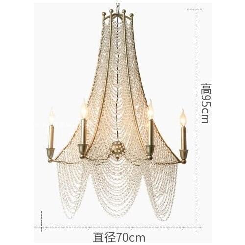 Led American country retro French post-modern princess restaurant living room bedroom crystal bedside background chandelier