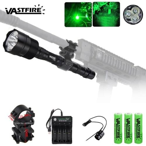 5000LM LED Tactical Gun Flashlight r5 Green/Red Torch lantern Rail 20mm Airsoft Rifle Scope Mount 18650 battery+charger+remote