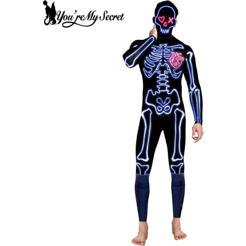 [You're My Secret]Unisex Adult 3D Printed Skeleton Cosplay Costumes Halloween Carnival Party Women Bodysuit Fancy Dress Jumpsuit
