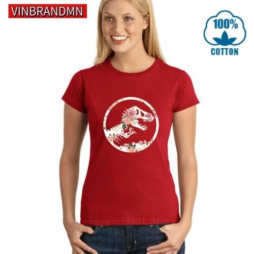 Funny Jurassic World T shirt women Floral Design Dinosaur Park T-shirt young woman youth slim girl Dino tee shirt femme camiseta