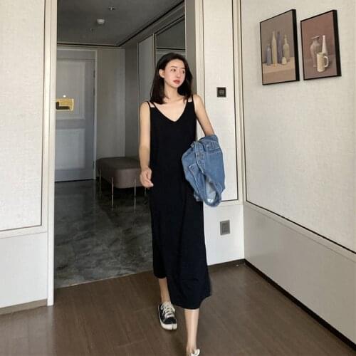 Women Sleeveless V-neck Dresses 2020 Summer Loose Maxi Dress Sling Backless Long Knit Dress Women