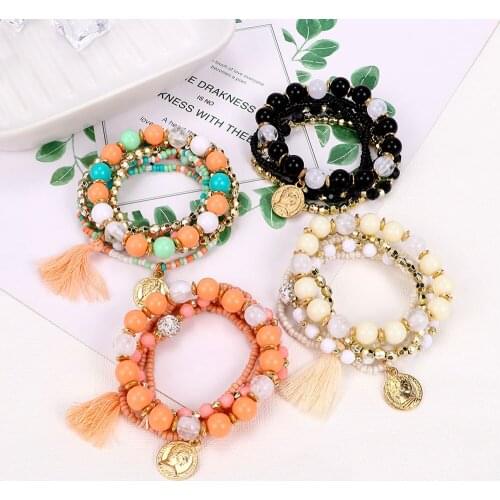 Colorful Beads Bracelets for Women Vintage Bracelet Female Jewelry Tassel Charms Wristband Gift pulseira feminina