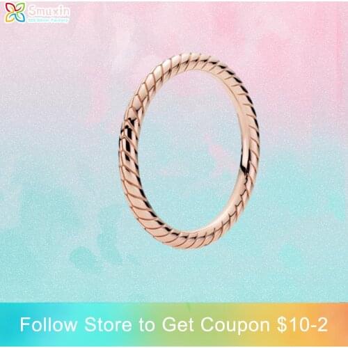 Smuxin 925 Sterling Silver Ring Pink Snake Chain Pattern Rings Original 925 Silver Women Rings Engagement rings Girl Gift