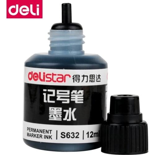1PCS 12ml Deli S632 permanent marker ink 3 color disposable ink supplement liquid permanent marker pen ink wholesale
