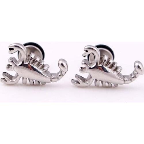 1piece Cute Vintage Lovely Titanium Stainless steel earring Scorpion Ear Stud Animal Punk Stud Body Jewelry Men Women