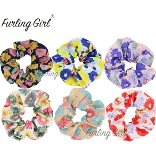 Furling Girl 1PC Daisy Flower Chiffon Fabric Hair Scrunchies Pelo Floral Ponytail Holder Hair ties Gum Elastic Hair Bands