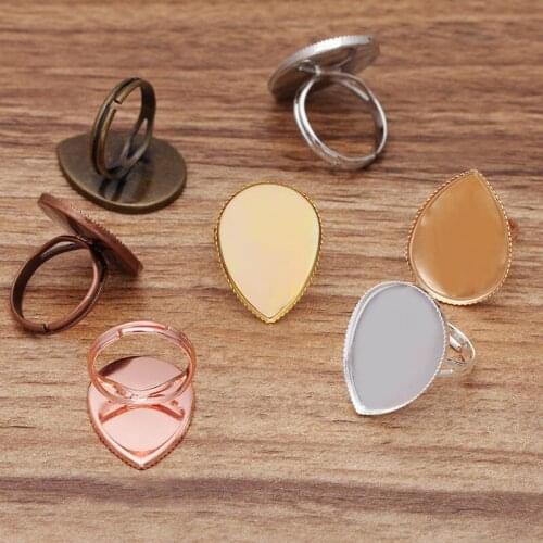 200pcs Adjustable Ring Settings Bases with 13x18mm 18x25mm Teardrop Bezel Resin Cabochons Womens Rings Findings DIY Making