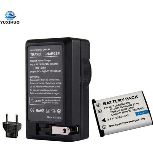 3.7V 1200mAh Li-40B Li-42B Li40B Li42B Camera Battery + AC Charger for Olympus Leise D-Li63 Fuji NP-45 NP45 Nikon EN-EL10 ENEL10