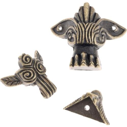 4Pcs Antique Bronze Corners Rose shape Brackets Wood Box Feet Brass protector Jewelry Gift Box Leg Decorative Metal 3sizes