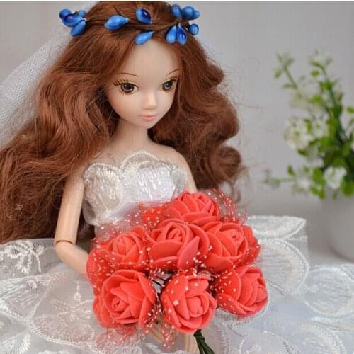 5pcs/lot Mini bride bouquet Hand Hold flowers Mix Colors Foam roses DIY Accessories For Barbie Toy Doll Gift Decorate Collect