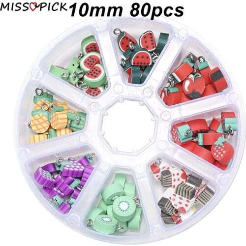 80pcs/set Mixed Fruit Cake Polymer Clay Resin Beads Loose Spacer Beads Charms Kit for Jewelry Making DIY Bracelet Accessories