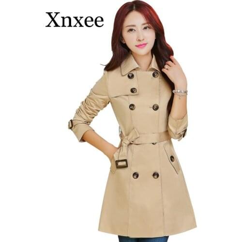 England Women Spring Autumn Clothing Solid Lady Long Windbreak Double Breasted Slim Bur Women Trench Coat With Belt Outwear