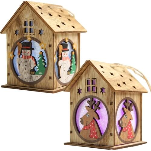 Behogar Wooden House LED Light Ornaments DIY Christmas Tree Hanging Ornaments for Winter Xmas Tree Decoration Handing House