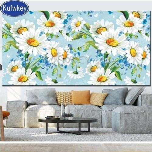 White daisies diamond painting full drill square diamond pictures mosaic diamond embroidery round drill home fantasy art