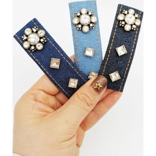 Diamond-studded denim art hair clip fashion hair accessories women rectangular rhinestone BB clip boutique hairpin headwear new