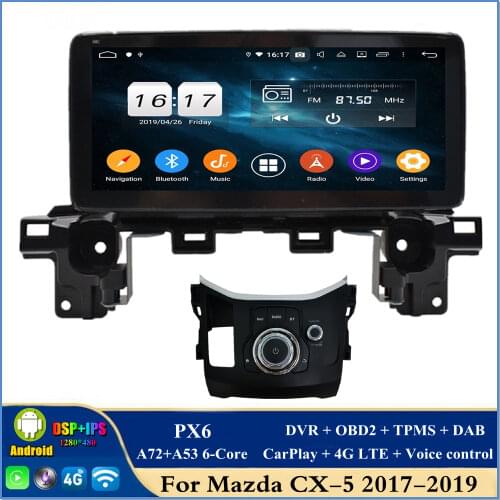 CarPlay 4gb+128gb PX6 1 DIN 10.25" Android 10 Car DVD Player for Mazda CX-5 2017-2019 DSP Stereo Radio GPS Wifi Bluetooth 5.0