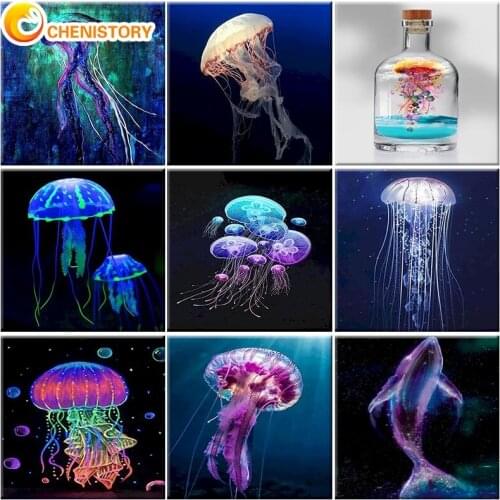 CHENISTORY 60x75cm Diy Painting By Numbers Jellyfish Picture Coloring Zero Basis HandPainted Oil Painting Home Decor Unique Gift