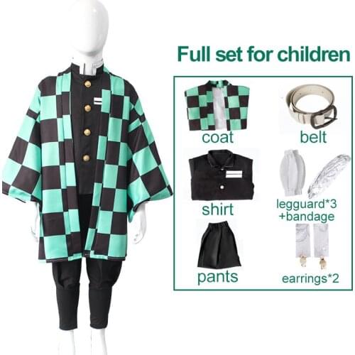 Kids Demon Slayer Kimetsu no Yaiba Costumes Children Kamado Tanjirou Cosplay Kimono Wigs Nezuko Uniform Suits For Girls Boys